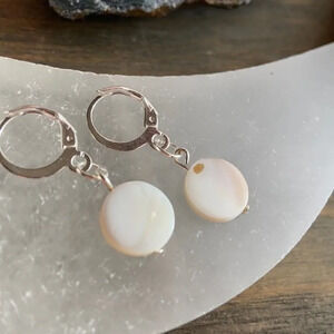 Mother of pearl 10mm  charm mini hoops dangle earrings